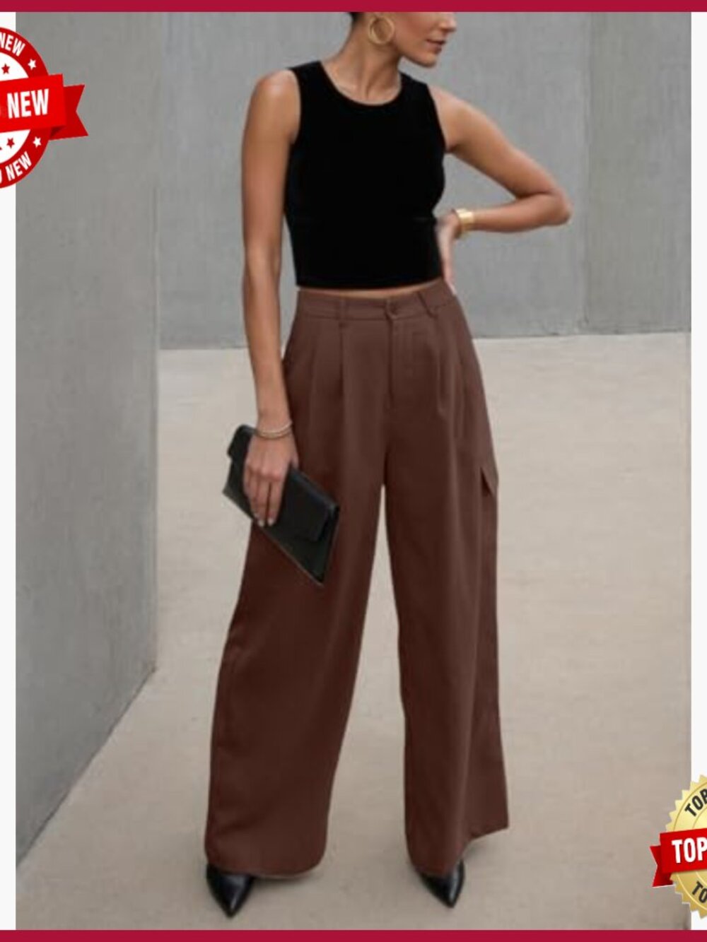High Waisted Wide Leg Cargo Pants with 4 Pockets Casual Work Pants - Picture 3 of 6
